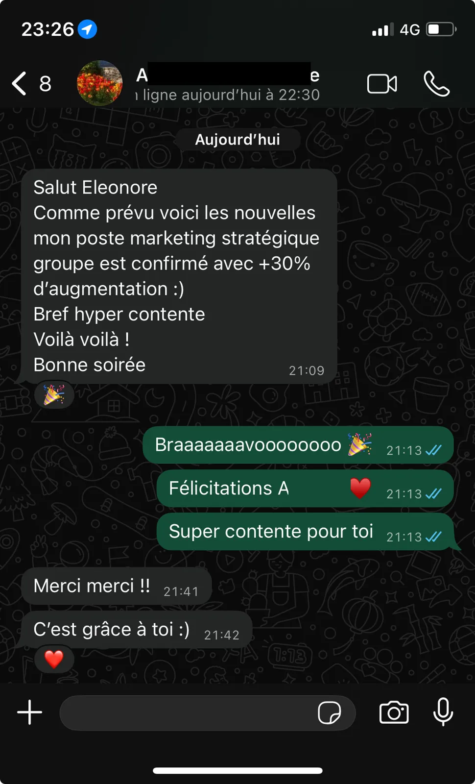 Message reçu — promotion obtenue
