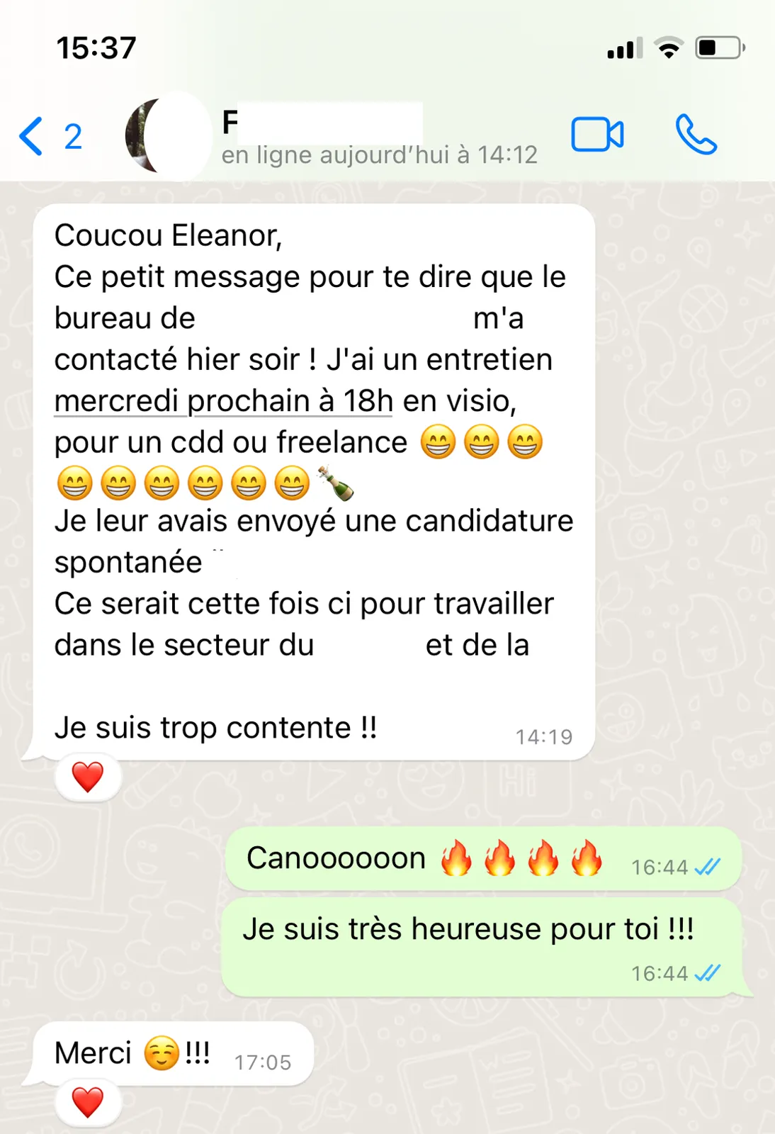 Message reçu — recherche d'emploi