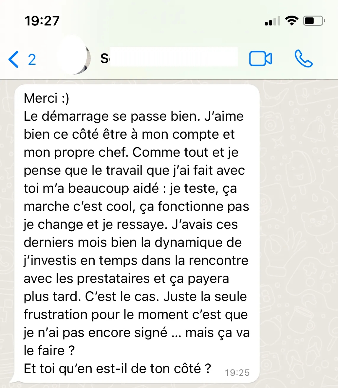 Message reçu — entrepreneuriat
