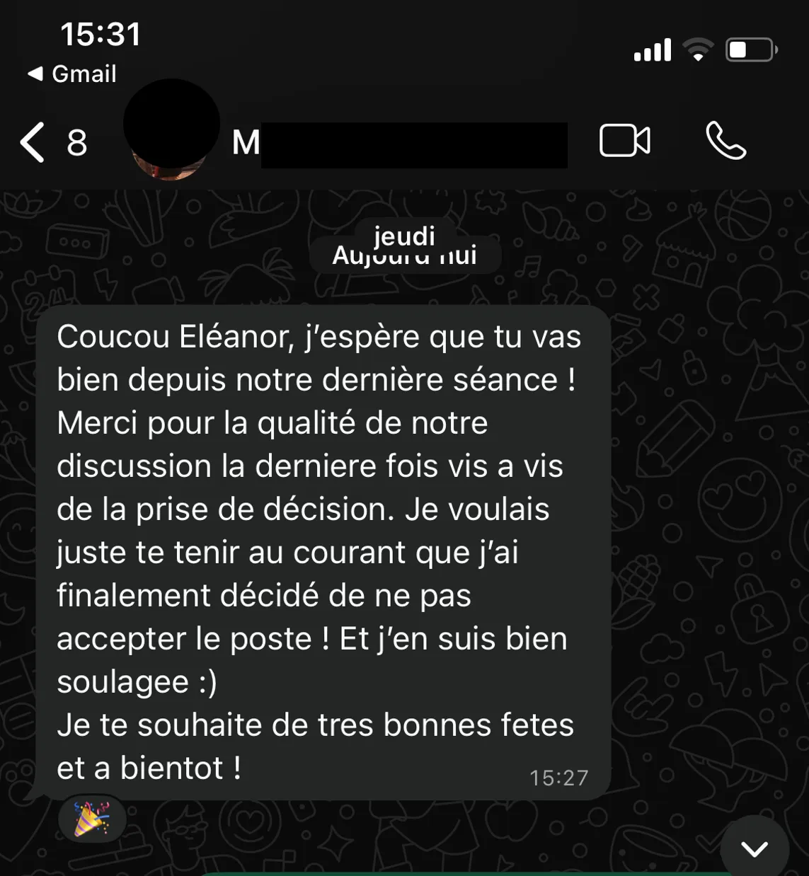Message reçu — décision assumée