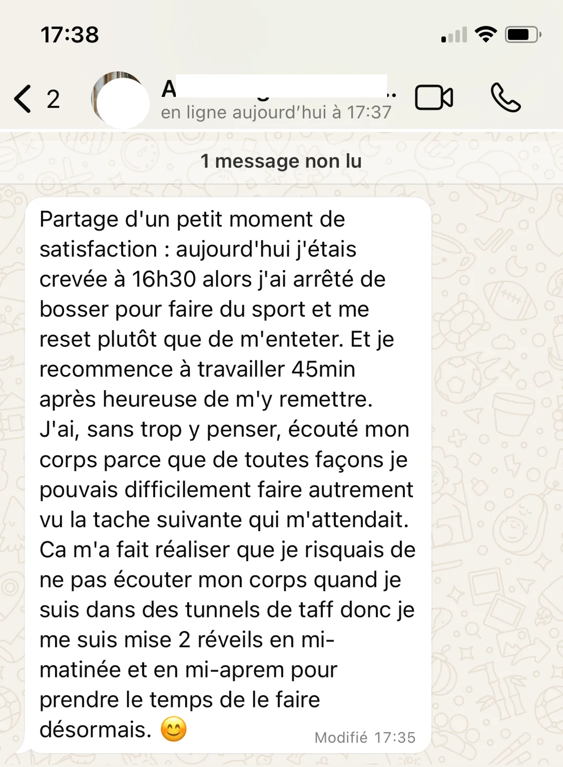 Message reçu — prévention de l'épuisement