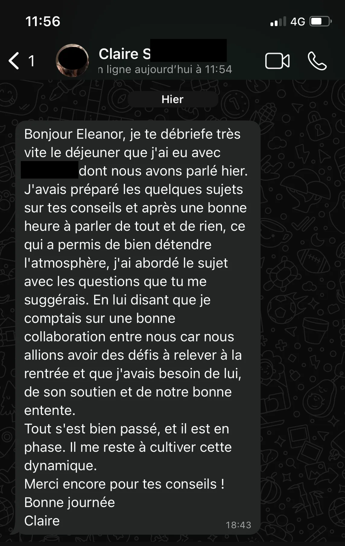 Message reçu — préparation d'un échange professionnel clé